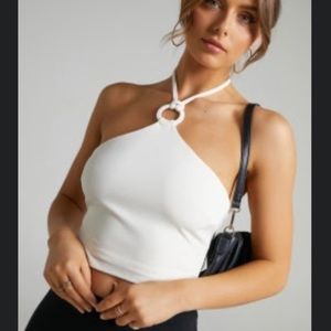 Ring halter neck top in Cream (off white)